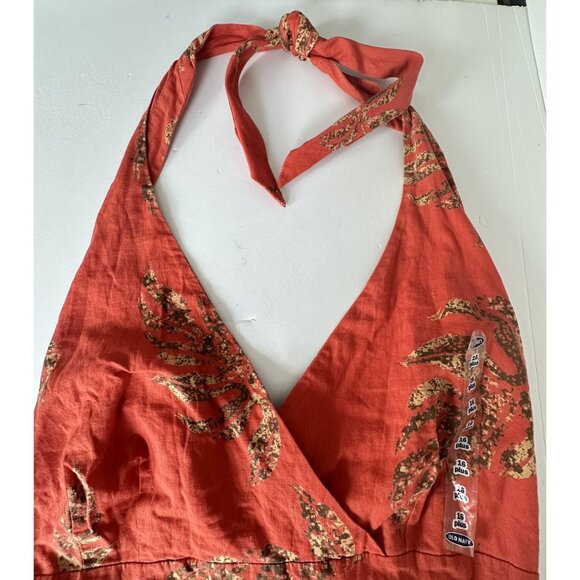 Y2K Old Navy Halter Midi Dress Womens 16 Plus Rust Red Floral Linen Resort NWT‎ - Picture 4 of 15